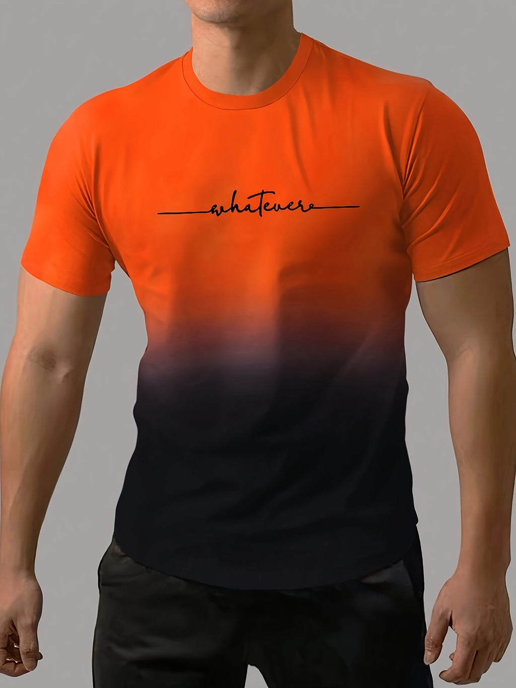 T-shirt confortable et chic à imprimé dégradé « Whatever » pour homme, t-shirt graphique, vêtements d'été pour homme, vêtements pour homme, hauts pour homme, cadeau pour homme