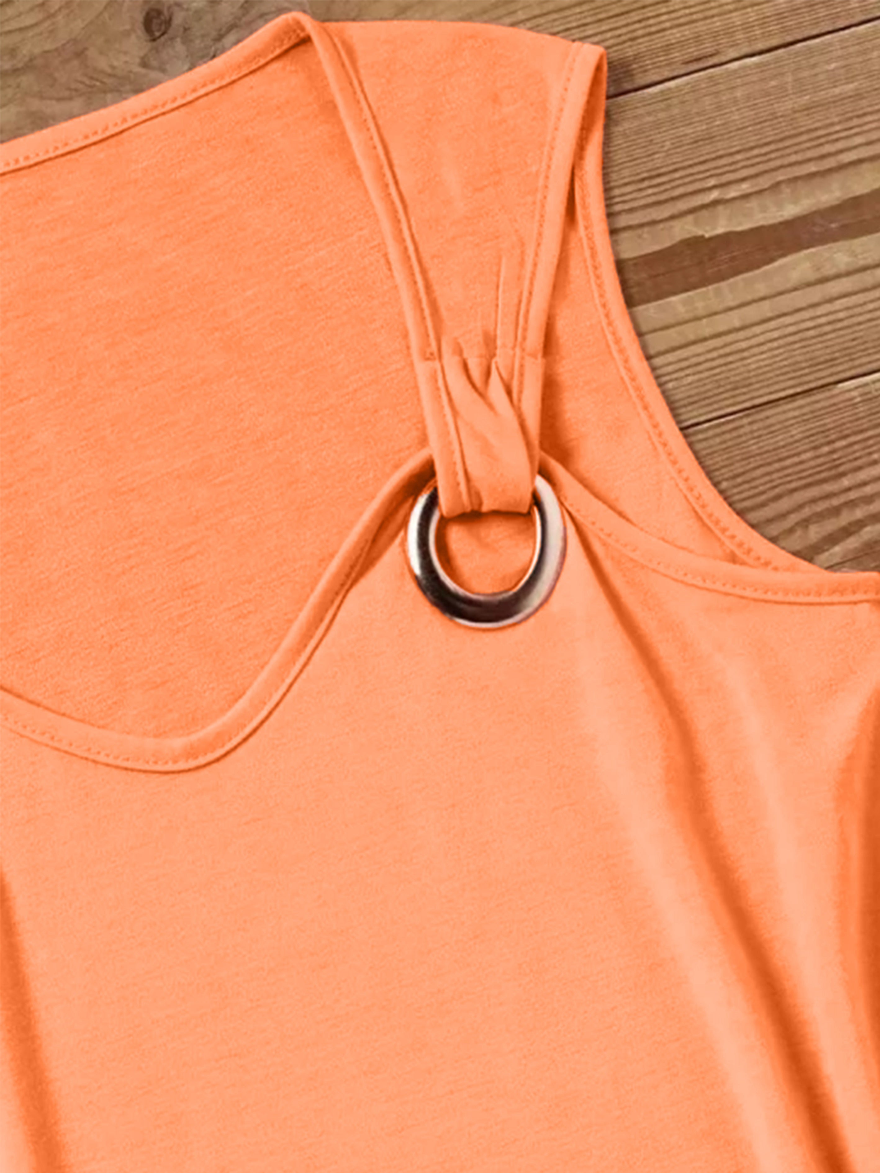 Débardeur uni à anneaux, haut décontracté sans manches à col ras du cou pour l'été, vêtements pour femmes