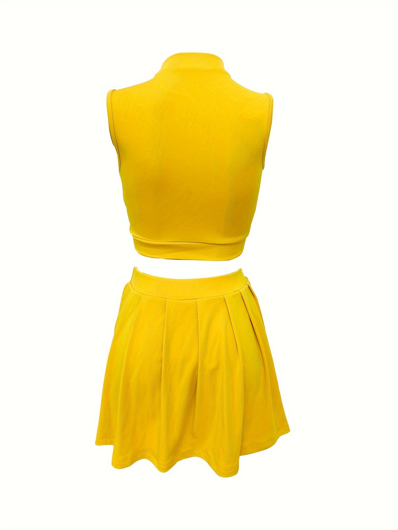 Ensemble deux pièces sexy à boutons, débardeur court à col montant et jupe taille haute, vêtements pour femmes