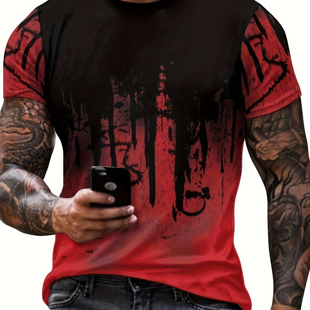 T-shirt ras du cou imprimé éclaboussures de peinture pour homme, design graphique, décontracté et confortable pour l'été, idéal pour l'entraînement quotidien en salle de sport ou la course à pied.