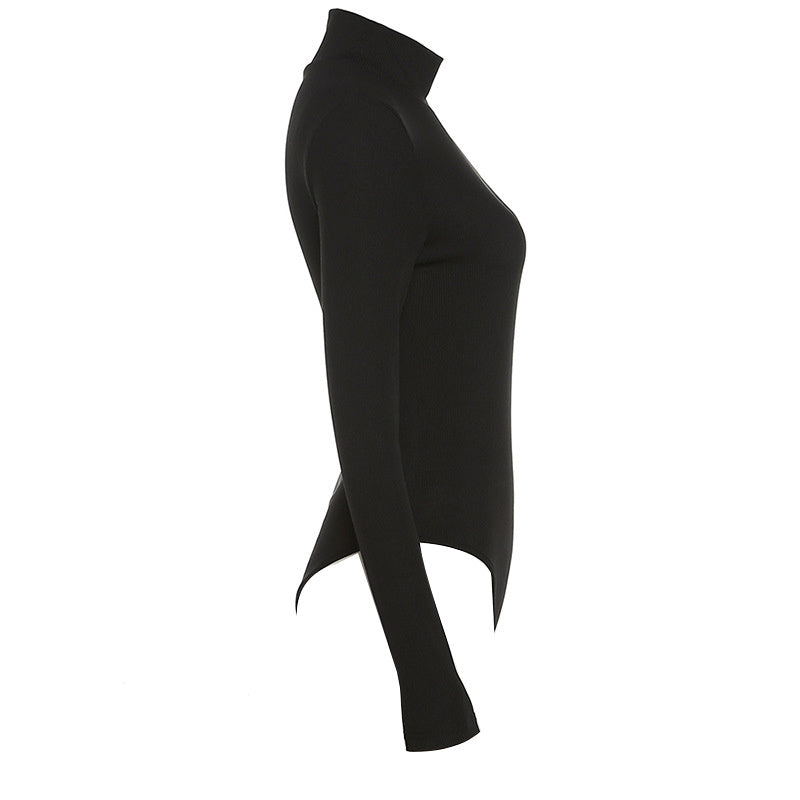 Body asymétrique uni à manches longues en tricot côtelé, asymétrique ...