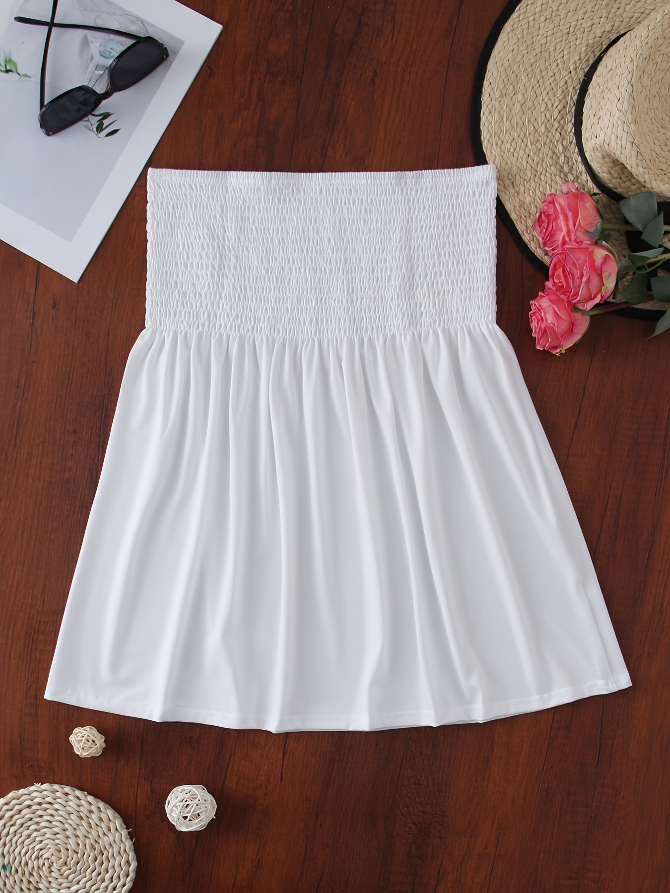 Haut tube à volants froncés, haut bandeau sans bretelles décontracté pour l'été, vêtements pour femmes, mariage, vacances