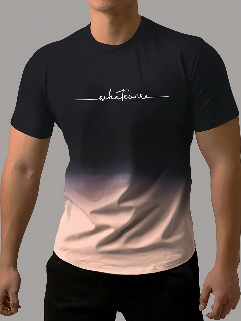 T-shirt confortable et chic à imprimé dégradé « Whatever » pour homme, t-shirt graphique, vêtements d'été pour homme, vêtements pour homme, hauts pour homme, cadeau pour homme