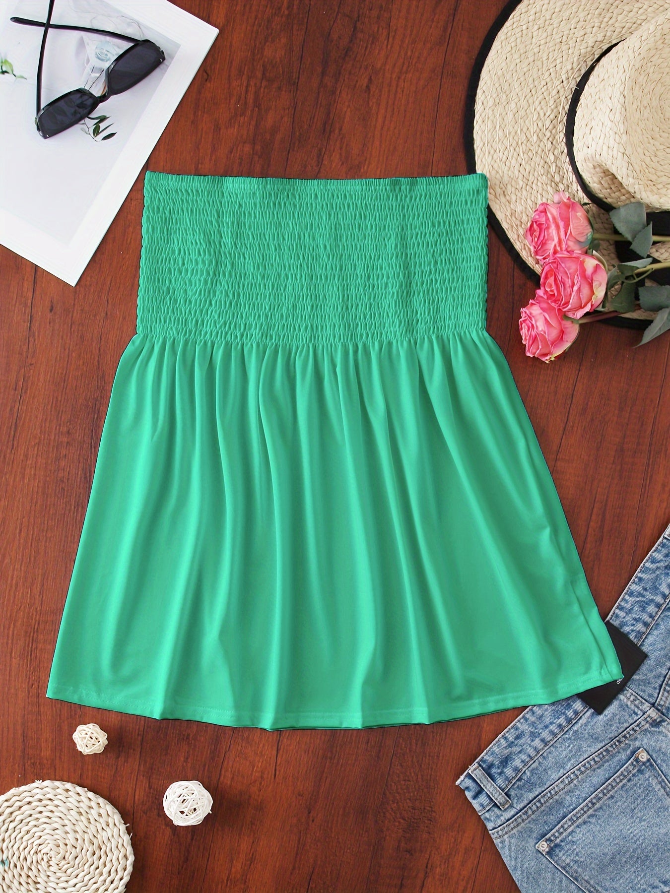 Haut tube à volants froncés, haut bandeau sans bretelles décontracté pour l'été, vêtements pour femmes, mariage, vacances