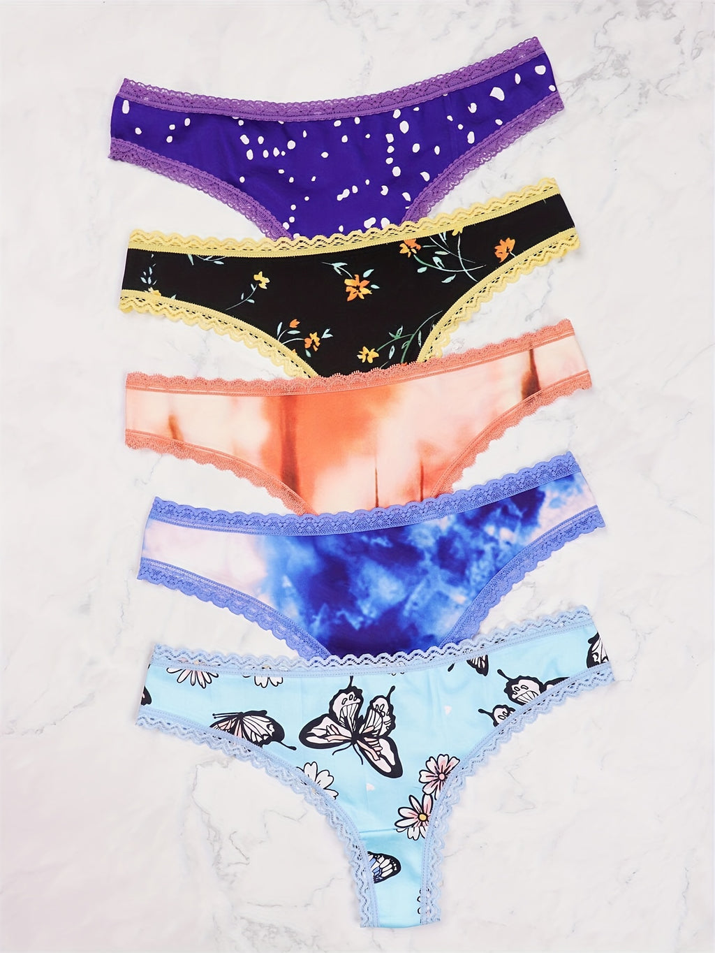 String Morvia 5 pièces en dentelle avec cœur - Ensemble de lingerie chic en maille pour femme, non transparent