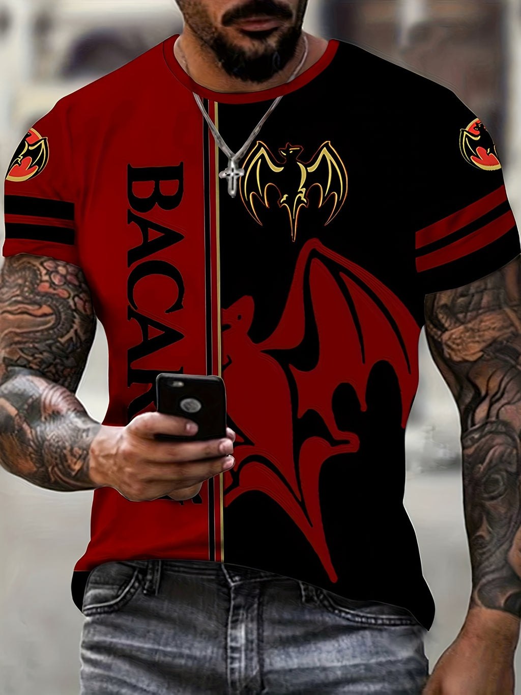 T-shirt homme à imprimé chauve-souris, confortable, imprimé 3D, légèrement extensible, col ras du cou, manches courtes, pour l'été et l'extérieur, vêtements pour hommes, cadeaux pour la fête des pères 2023 pour Halloween