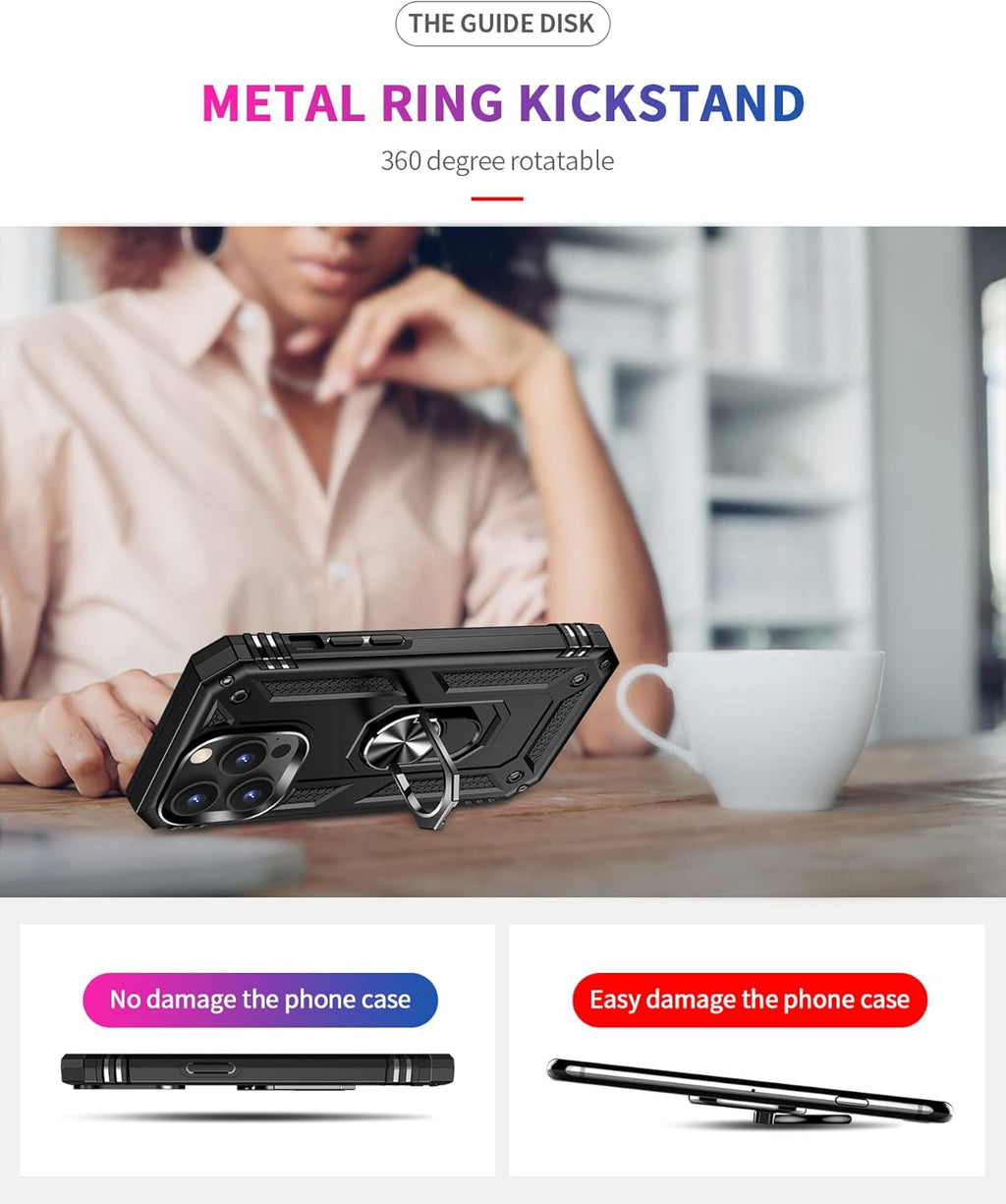 Coque robuste avec béquille intégrée pour Apple iPhone 15, 14, 13, 12, 11, XR, 8, protection double couche avec anneau de béquille rotatif, étui d'étude