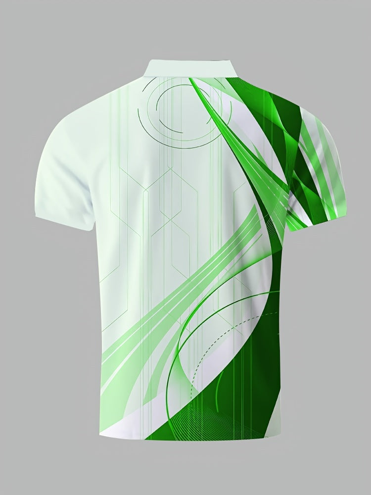 Chemise à manches courtes pour homme, motif géométrique, fermeture éclair, décontractée, confortable et polyvalente, chemise de golf, chemise de tennis, vêtements pour homme