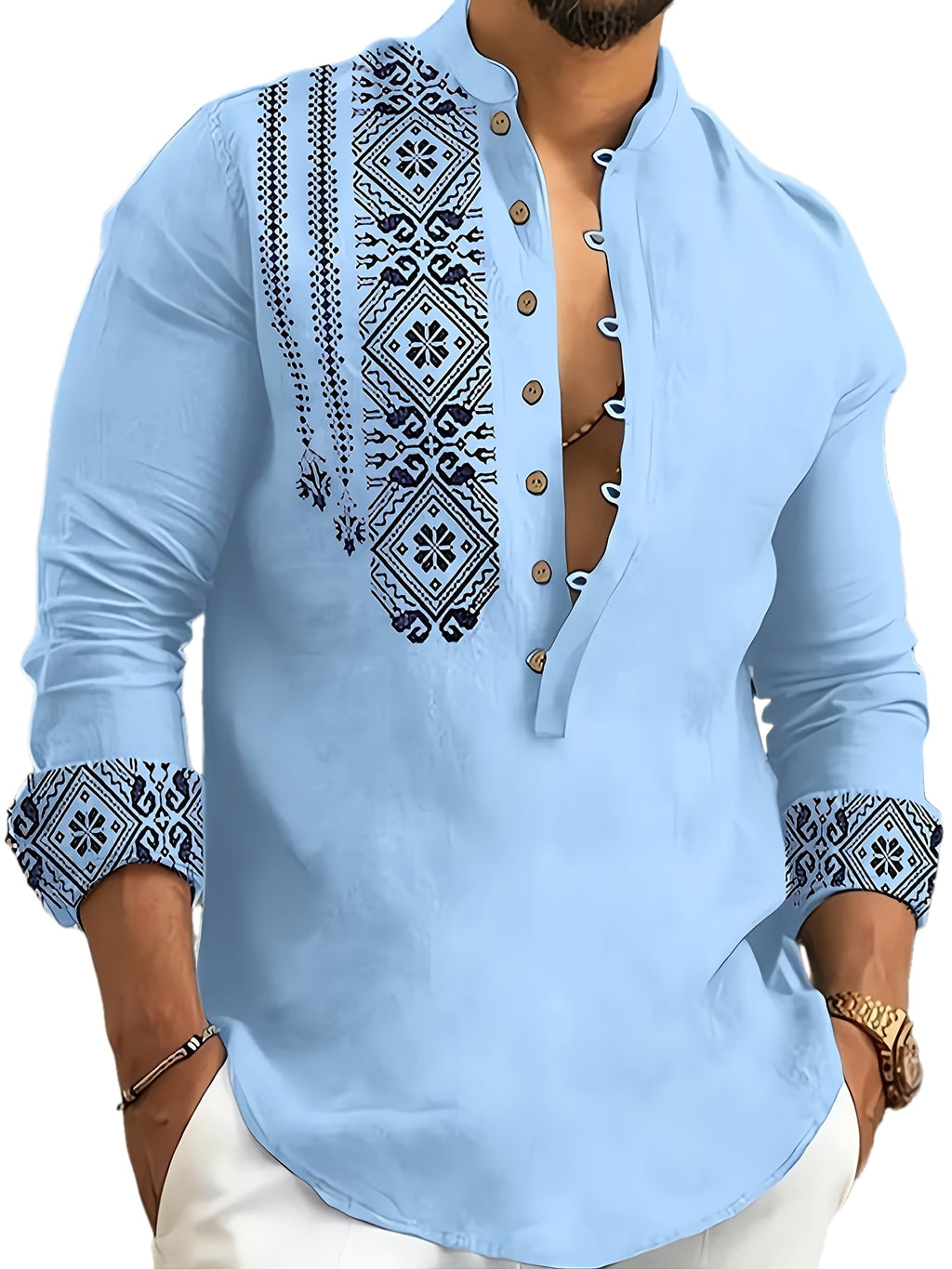 Chemises Henley à manches longues pour hommes, style ethnique, tendance, motifs géométriques, confortables, respirantes, décontractées et légèrement extensibles. Vêtements pour hommes