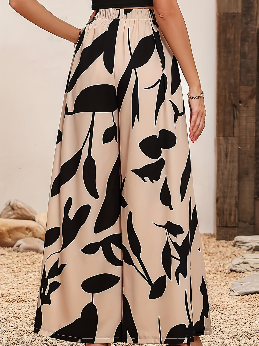 Pantalon taille haute à imprimé floral, élégant pantalon large pour le printemps et l'automne, vêtements pour femmes