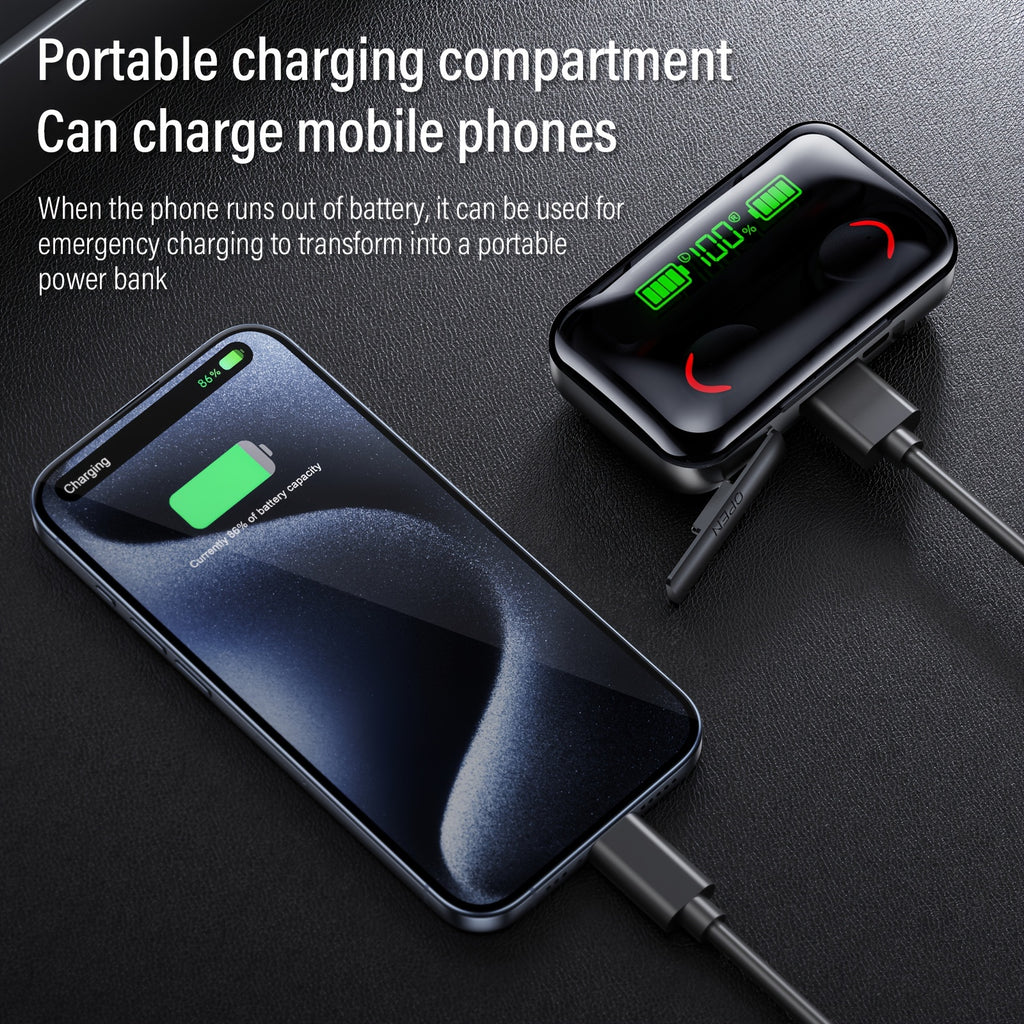 Écouteurs intra-auriculaires sans fil TWS, casque stéréo, casque sport, commande tactile, avec écran LED et boîtier de chargement