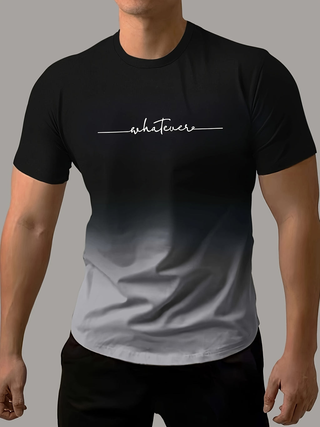 T-shirt confortable et chic à imprimé dégradé « Whatever » pour homme, t-shirt graphique, vêtements d'été pour homme, vêtements pour homme, hauts pour homme, cadeau pour homme
