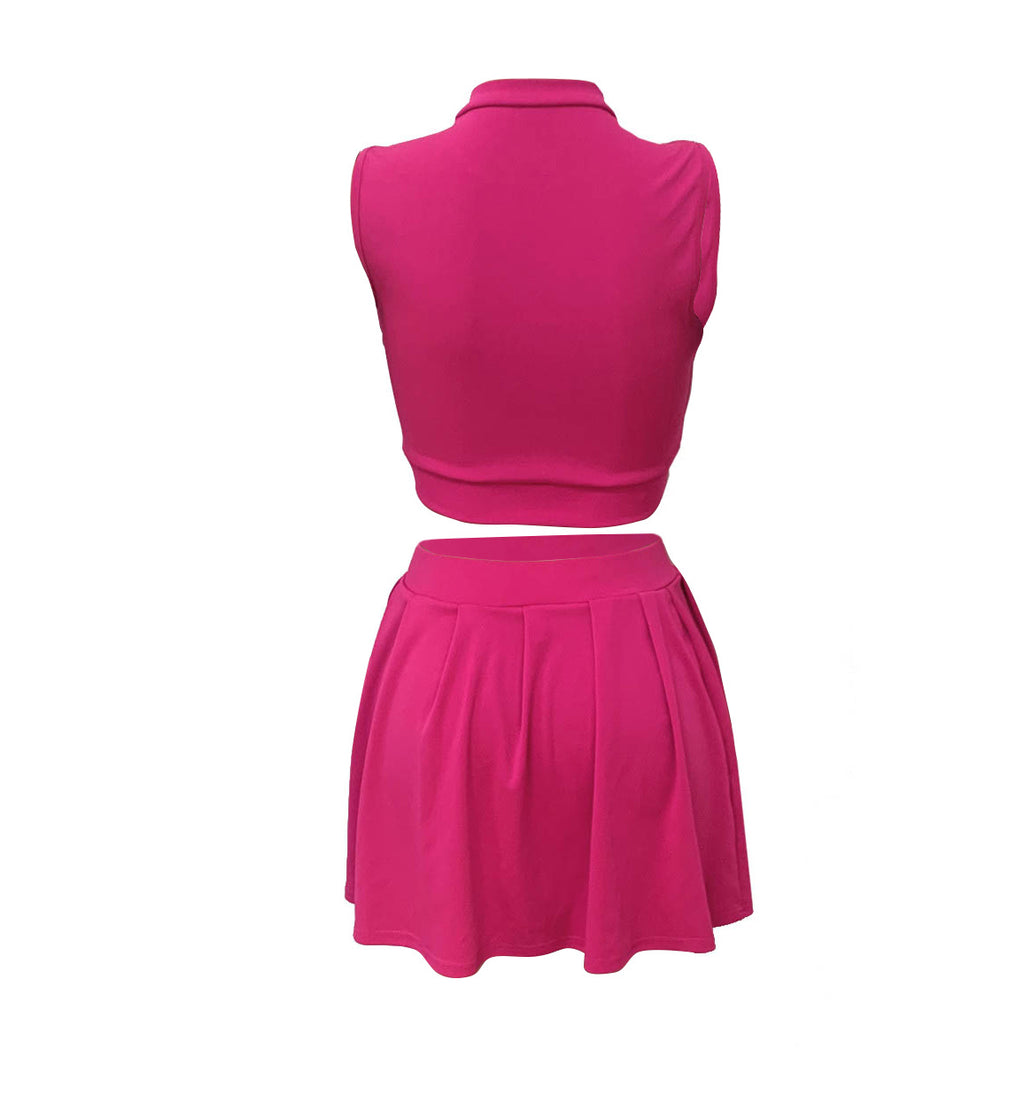 Ensemble deux pièces sexy à boutons, débardeur court à col montant et jupe taille haute, vêtements pour femmes