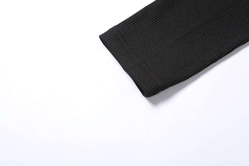 Body asymétrique uni à manches longues en tricot côtelé, asymétrique ...