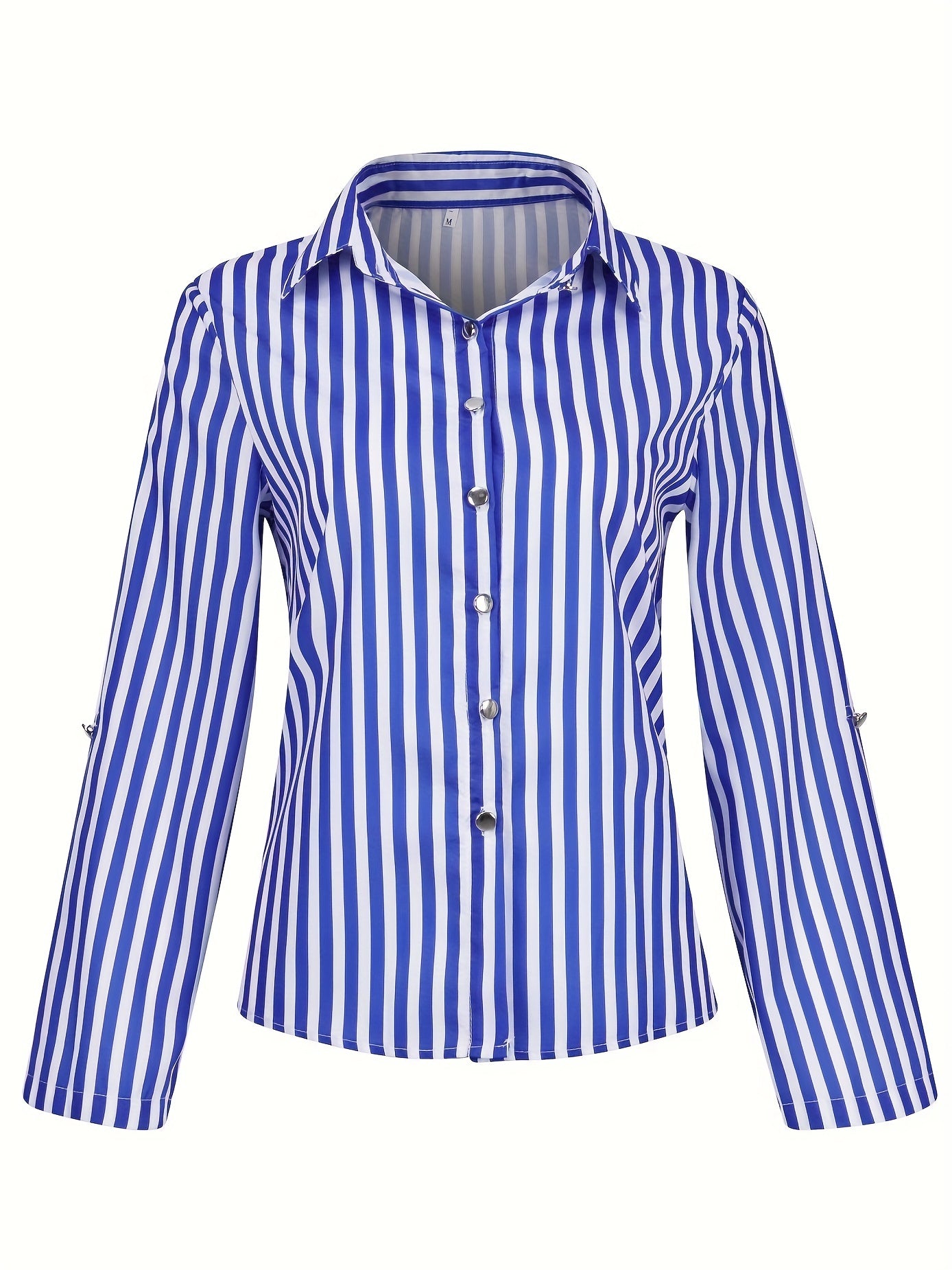 Chemise boutonnée à rayures, élégante chemise de travail à manches longues avec col, vêtements pour femme